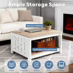 JIONJOY Square Farmhouse Coffee Table with Half-Open Storage, Rustic Cocktail Table for Living Room Small Spaces