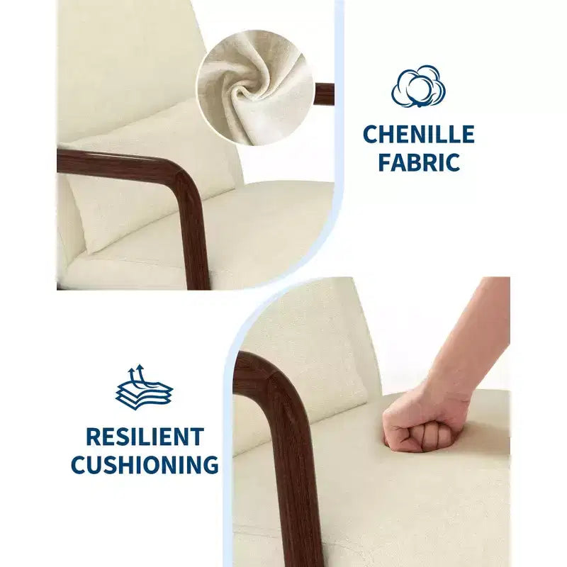 Mid-Century Chenille Accent Chair, Cozy Reading Chair, Modern Lounge Armchair with Lumbar Pillow, Solid Wood Frame, for Living Room, Bedroom, Office