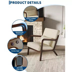 Mid-Century Chenille Accent Chair, Cozy Reading Chair, Modern Lounge Armchair with Lumbar Pillow, Solid Wood Frame, for Living Room, Bedroom, Office