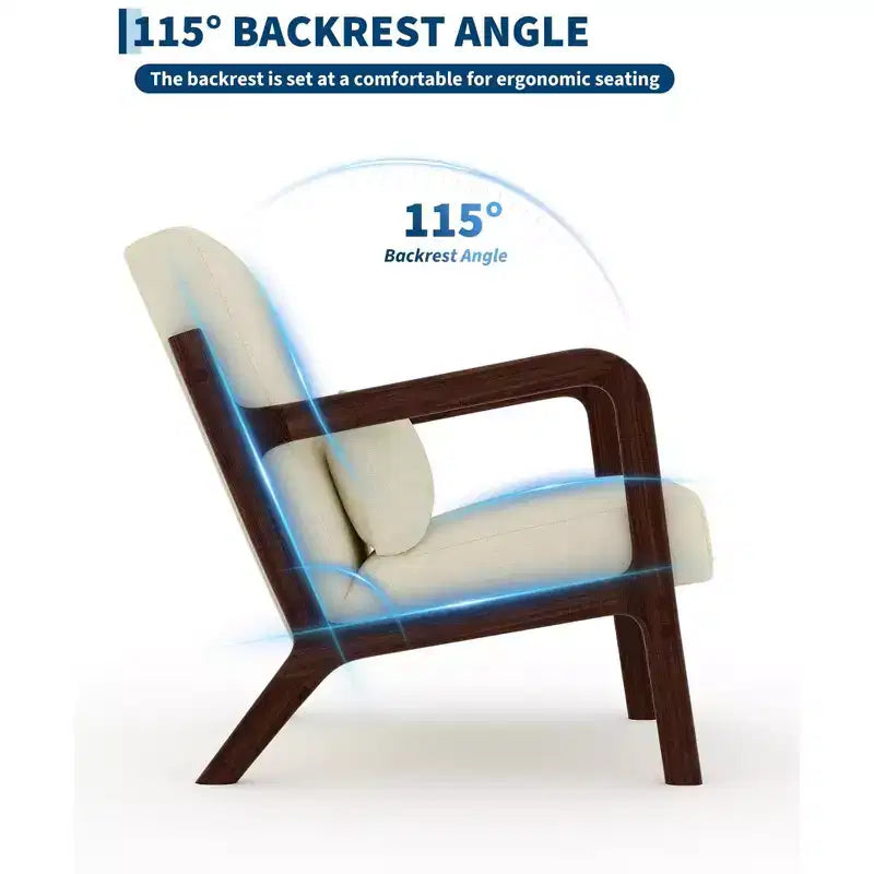 Mid-Century Chenille Accent Chair, Cozy Reading Chair, Modern Lounge Armchair with Lumbar Pillow, Solid Wood Frame, for Living Room, Bedroom, Office