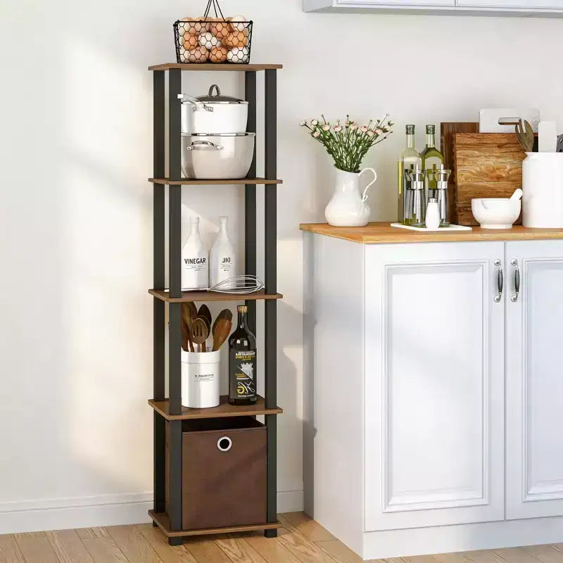 HOMLUX 5-Tier Multipurpose Storage Shelf with Fabric Bin, Multi-Level Organization