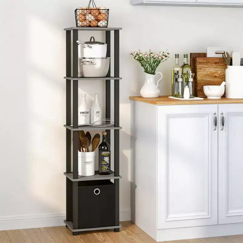 HOMLUX 5-Tier Multipurpose Storage Shelf with Fabric Bin, Multi-Level Organization