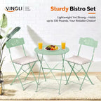 VINGLI Outdoor Folding Bistro Table and Chairs Set of 2, 3-Piece Bistro Set with Olive Leaf Cutout Design and Comfortable Cushions