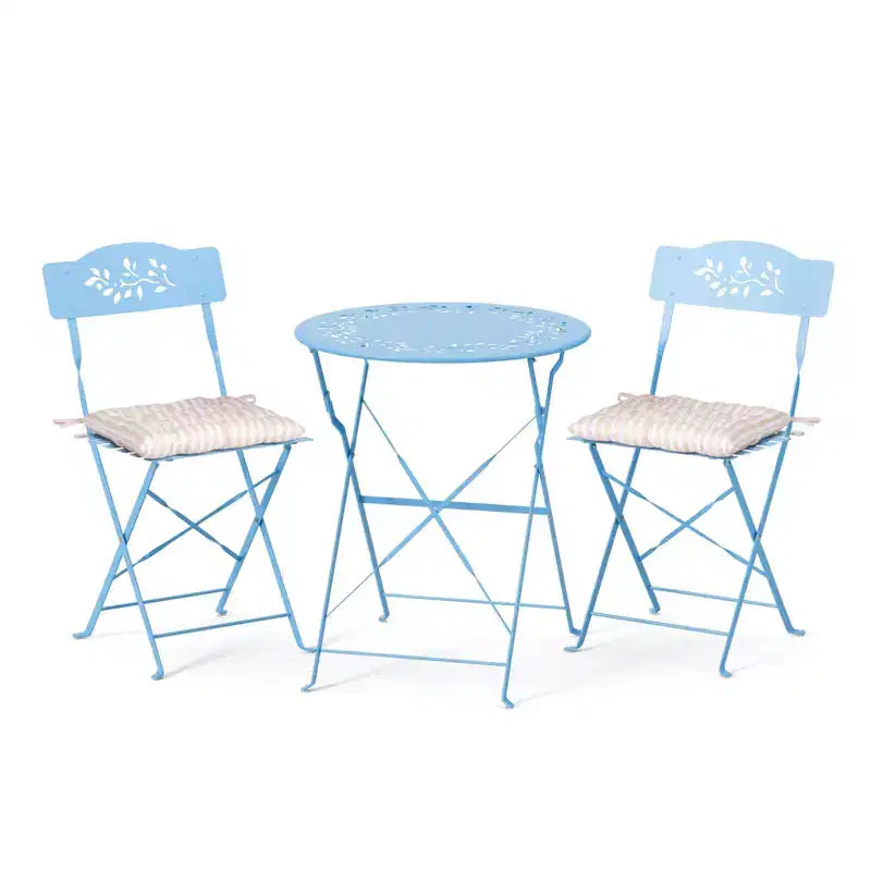 VINGLI Outdoor Folding Bistro Table and Chairs Set of 2, 3-Piece Bistro Set with Olive Leaf Cutout Design and Comfortable Cushions