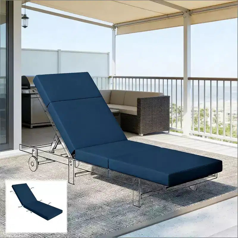 NAYSAYE Outdoor Lounge Chair Cushion Soft Chaise Cushion Non Slip Ties Reversible Patio Pool Sun Tanning Cushion, 72*20.9*3.9