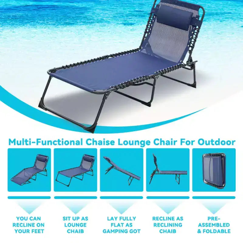 NAYSAYE Folding Chaise Lounge Chair 2 Pack Adjustable Reclining Patio Pool Sun Tanning Chair Breathable Mesh for Beach Backyard