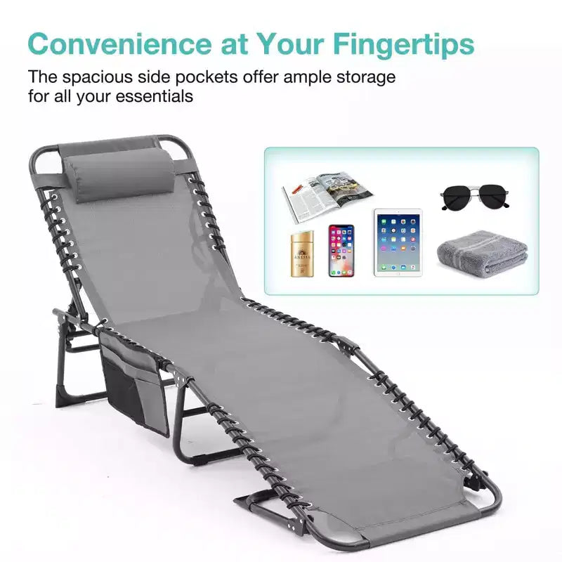 NAYSAYE Folding Chaise Lounge Chair 2 Pack Adjustable Reclining Patio Pool Sun Tanning Chair Breathable Mesh for Beach Backyard