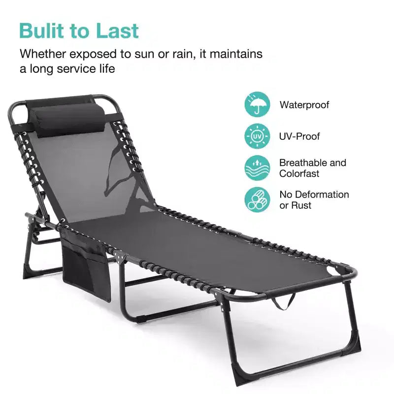 NAYSAYE Folding Chaise Lounge Chair 2 Pack Adjustable Reclining Patio Pool Sun Tanning Chair Breathable Mesh for Beach Backyard