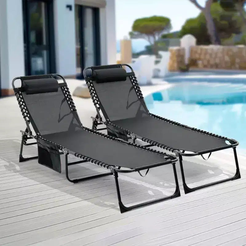 NAYSAYE Folding Chaise Lounge Chair 2 Pack Adjustable Reclining Patio Pool Sun Tanning Chair Breathable Mesh for Beach Backyard