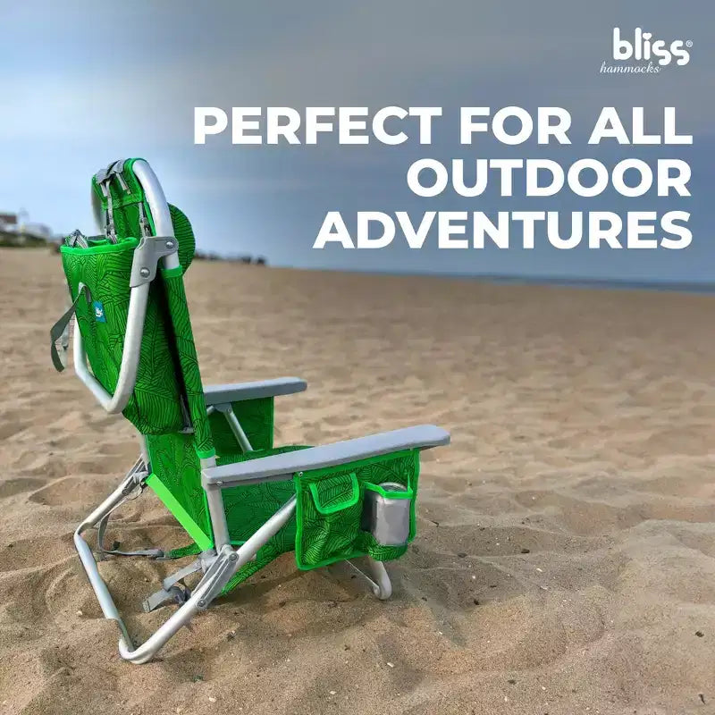 Bliss Hammocks Folding Beach Chair Recliner with Detachable Cooler
