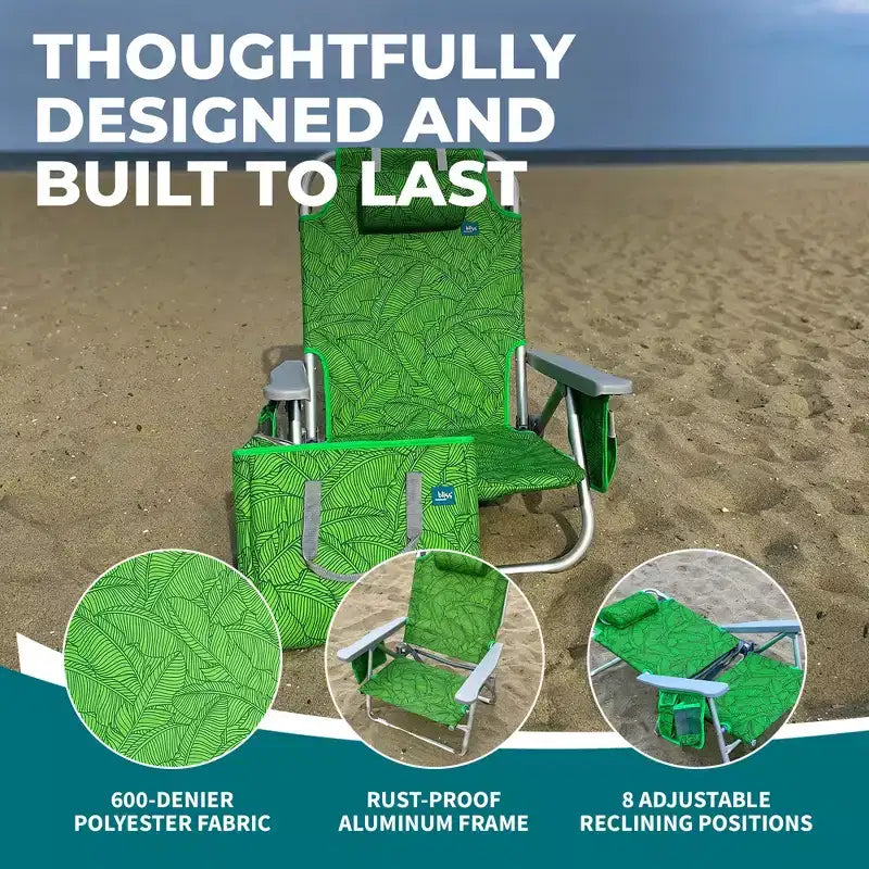 Bliss Hammocks Folding Beach Chair Recliner with Detachable Cooler