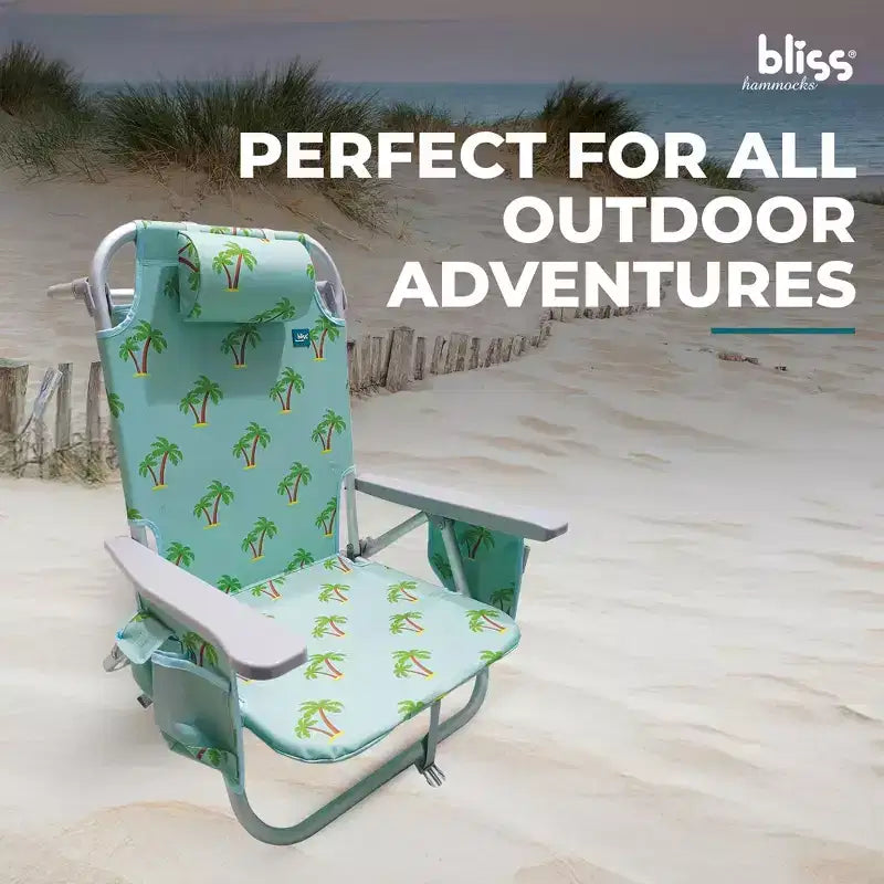 Bliss Hammocks Folding Beach Chair Recliner with Detachable Cooler