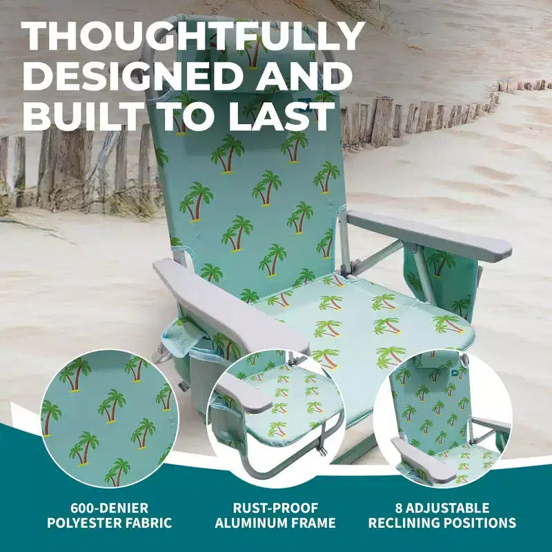 Bliss Hammocks Folding Beach Chair Recliner with Detachable Cooler