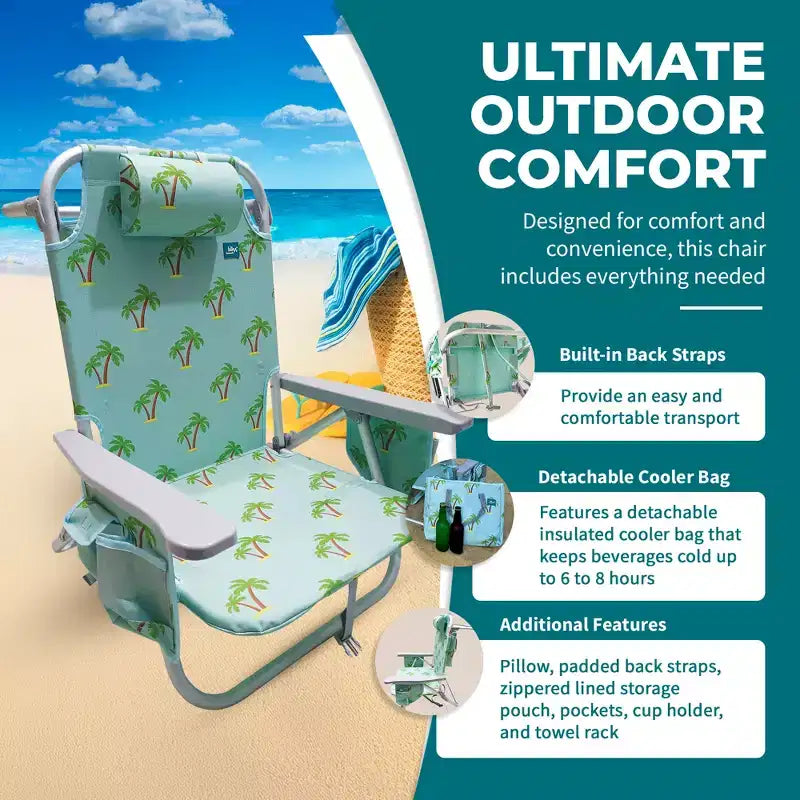 Bliss Hammocks Folding Beach Chair Recliner with Detachable Cooler