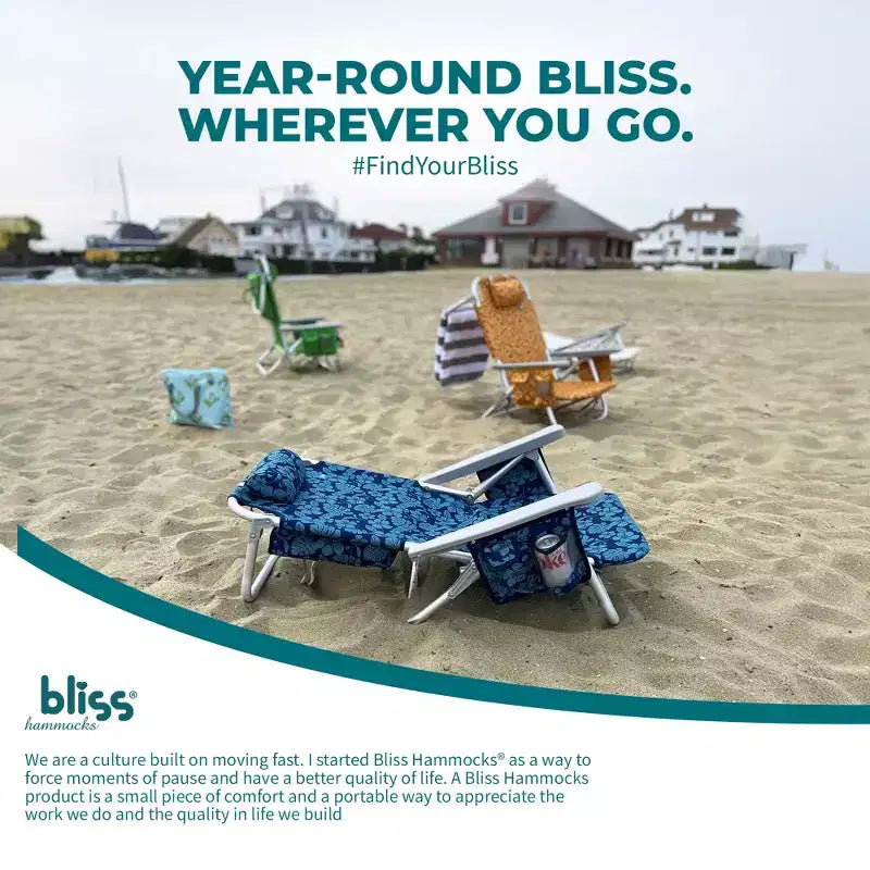 Bliss Hammocks Folding Beach Chair Recliner with Detachable Cooler