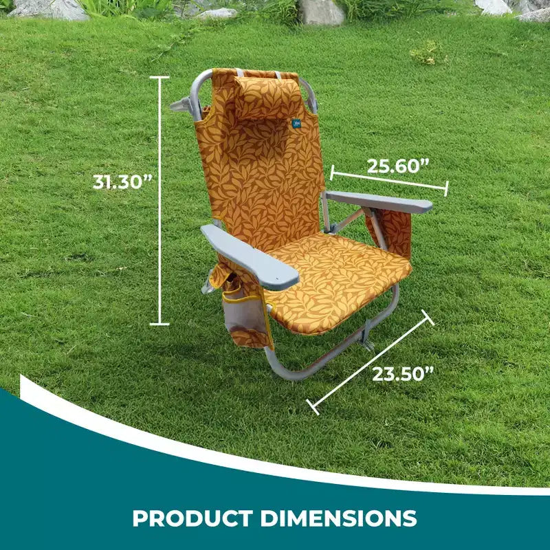 Bliss Hammocks Folding Beach Chair Recliner with Detachable Cooler
