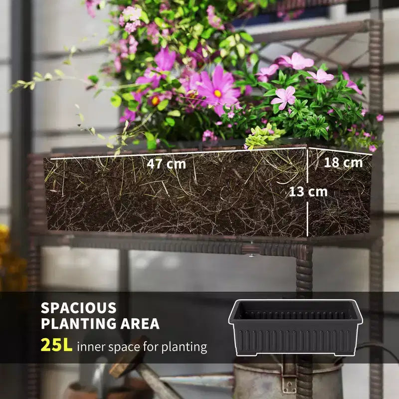 Freestanding Rattan Garden Box,Outdoor Wicker Planter with Trellis for Climbing Plants,with Storage Shelf