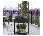 Freestanding Rattan Garden Box,Outdoor Wicker Planter with Trellis for Climbing Plants,with Storage Shelf