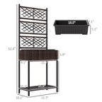 Freestanding Rattan Garden Box,Outdoor Wicker Planter with Trellis for Climbing Plants,with Storage Shelf