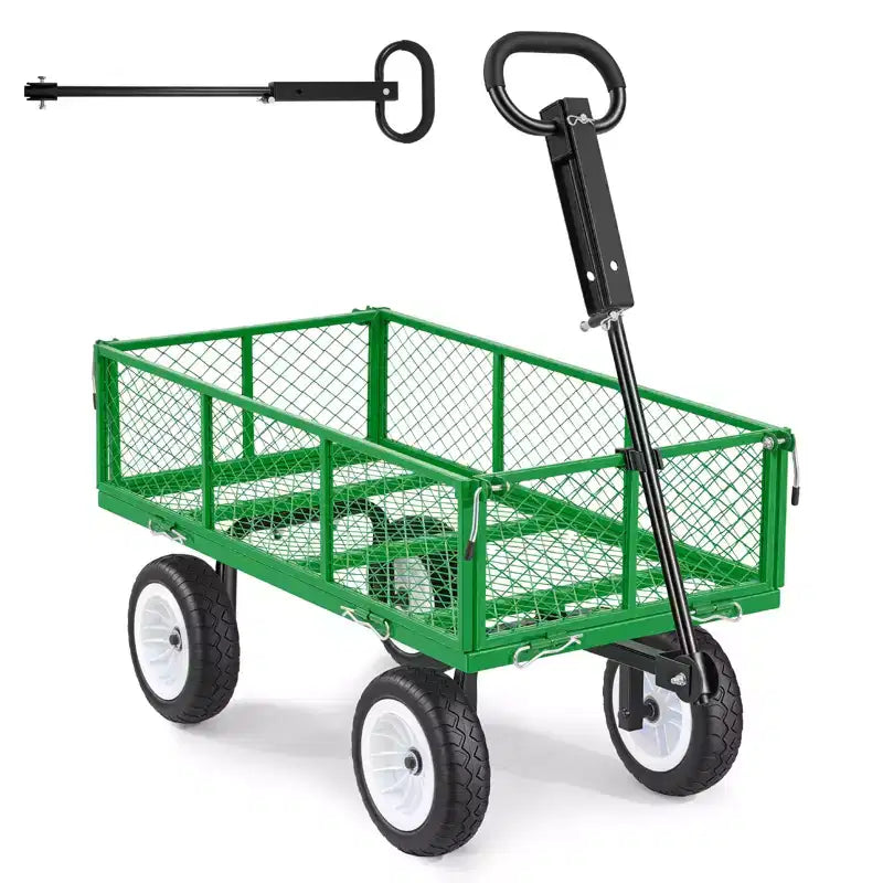 VEVOR Garden Cart, 900 LBS, Heavy Duty Steel Yard and Garden Utility Wagon with 10-Inch Tires, Outdoor Gardening Stool with Adjustable Handle, Green
