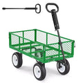 VEVOR Garden Cart, 900 LBS, Heavy Duty Steel Yard and Garden Utility Wagon with 10-Inch Tires, Outdoor Gardening Stool with Adjustable Handle, Green