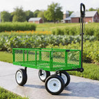 VEVOR Garden Cart, 900 LBS, Heavy Duty Steel Yard and Garden Utility Wagon with 10-Inch Tires, Outdoor Gardening Stool with Adjustable Handle, Green