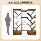 Triple 6 Tier Bookshelf, Large Bookcase Industrial Bookshelf with 24 Open Display Shelves, Industrial Tree Bookshelf, Wooden Tall Standing Bookshelf