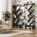 Triple 6 Tier Bookshelf, Large Bookcase Industrial Bookshelf with 24 Open Display Shelves, Industrial Tree Bookshelf, Wooden Tall Standing Bookshelf