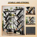 Triple 6 Tier Bookshelf, Large Bookcase Industrial Bookshelf with 24 Open Display Shelves, Industrial Tree Bookshelf, Wooden Tall Standing Bookshelf