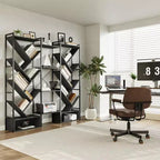 Triple 6 Tier Bookshelf, Large Bookcase Industrial Bookshelf with 24 Open Display Shelves, Industrial Tree Bookshelf, Wooden Tall Standing Bookshelf