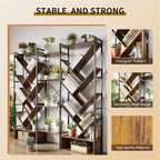 Triple 6 Tier Bookshelf, Large Bookcase Industrial Bookshelf with 24 Open Display Shelves, Industrial Tree Bookshelf, Wooden Tall Standing Bookshelf