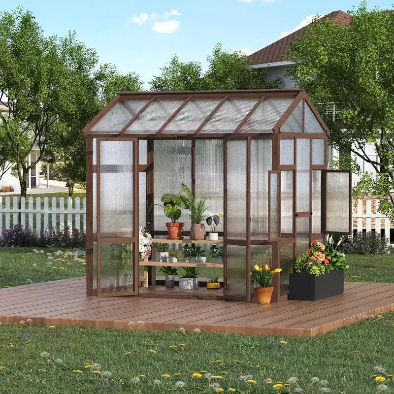6x8 FT Wooden Greenhouse for Outdoor,Heavy Duty Green House Kit with Ventilated Window and Lockable Door,Walk-in Greenhouse for Backyard, Patio, Lawn