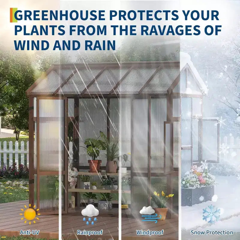 6x8 FT Wooden Greenhouse for Outdoor,Heavy Duty Green House Kit with Ventilated Window and Lockable Door,Walk-in Greenhouse for Backyard, Patio, Lawn