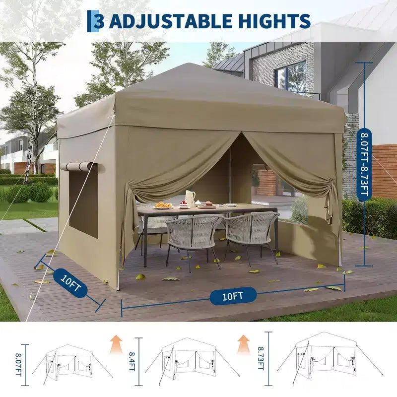10x10FT Pop Up Canopy Tent with 4 Sidewalls, Heavy Duty Instant Outdoor Canopy, Waterproof & UV Protection