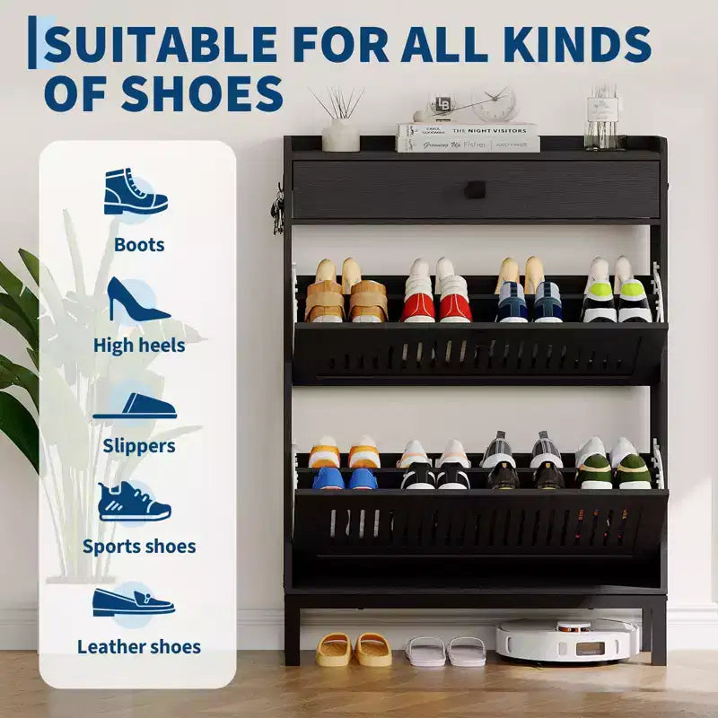 Modern Wooden Shoe Storage Cabinet, Adjustable Shelf, Freestanding Modern Design, for Hallway, Living Room