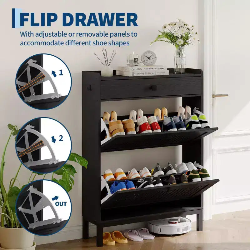 Modern Wooden Shoe Storage Cabinet, Adjustable Shelf, Freestanding Modern Design, for Hallway, Living Room