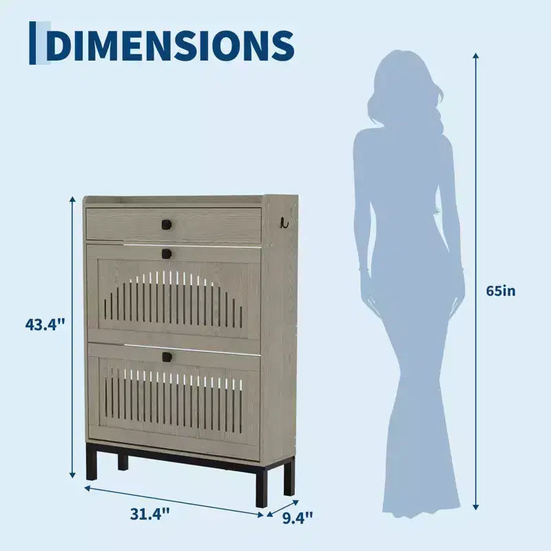 Modern Wooden Shoe Storage Cabinet, Adjustable Shelf, Freestanding Modern Design, for Hallway, Living Room
