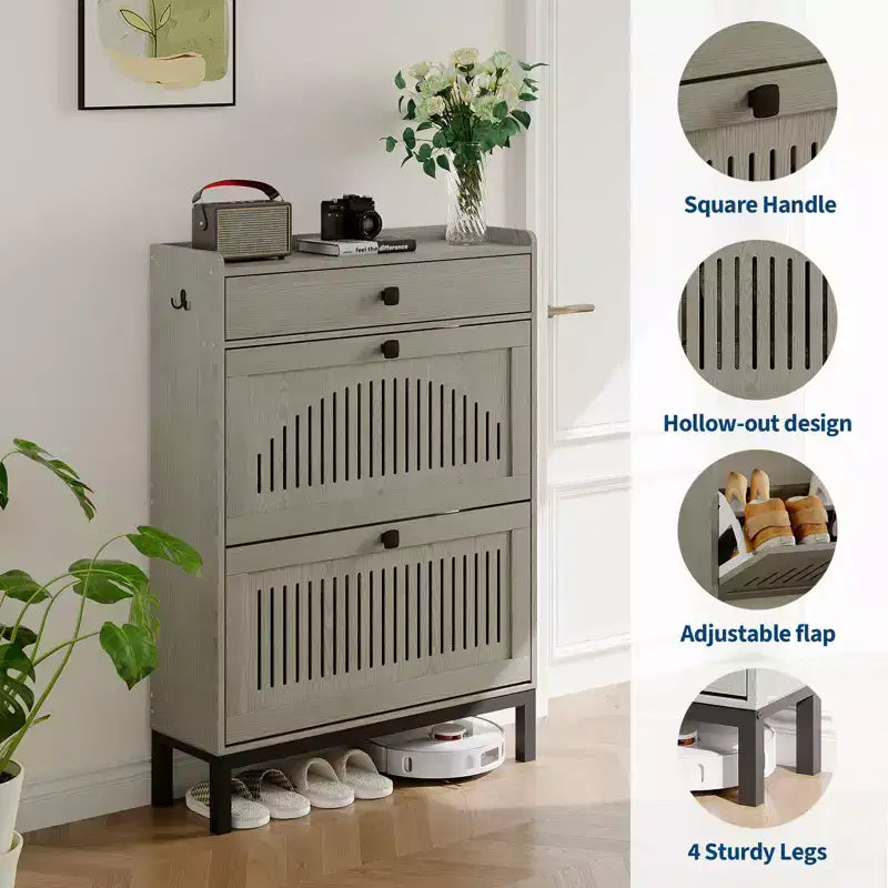Modern Wooden Shoe Storage Cabinet, Adjustable Shelf, Freestanding Modern Design, for Hallway, Living Room