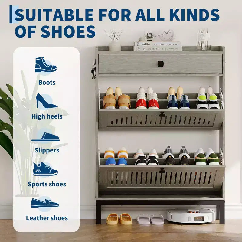 Modern Wooden Shoe Storage Cabinet, Adjustable Shelf, Freestanding Modern Design, for Hallway, Living Room
