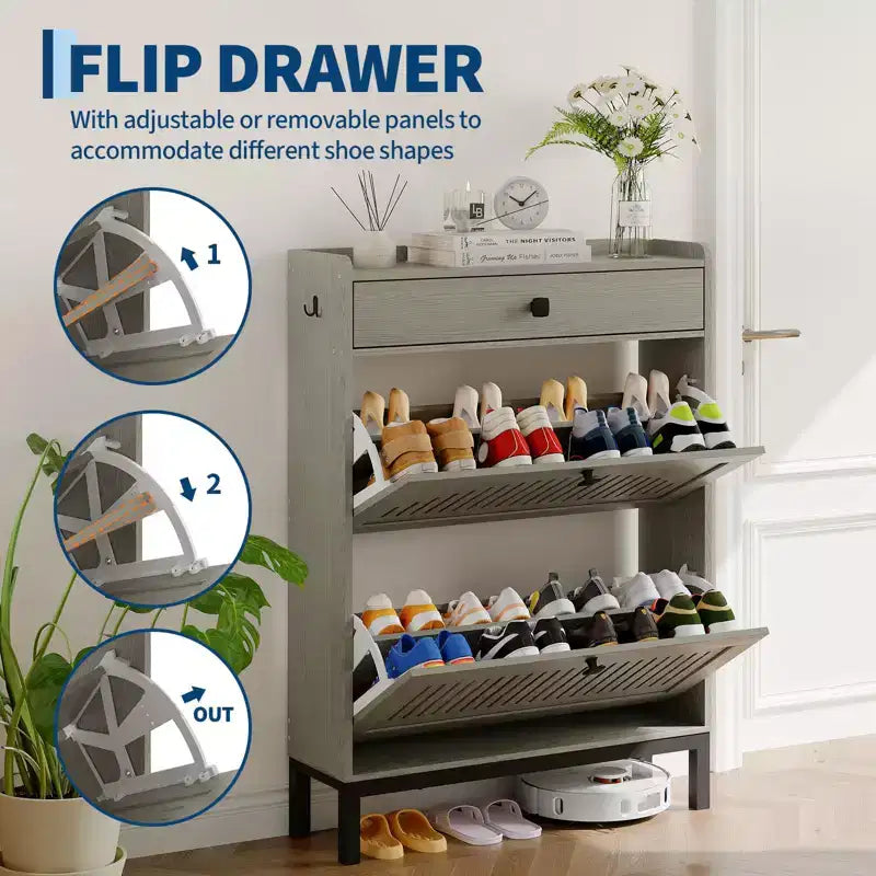 Modern Wooden Shoe Storage Cabinet, Adjustable Shelf, Freestanding Modern Design, for Hallway, Living Room