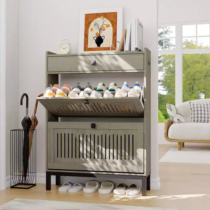 Modern Wooden Shoe Storage Cabinet, Adjustable Shelf, Freestanding Modern Design, for Hallway, Living Room