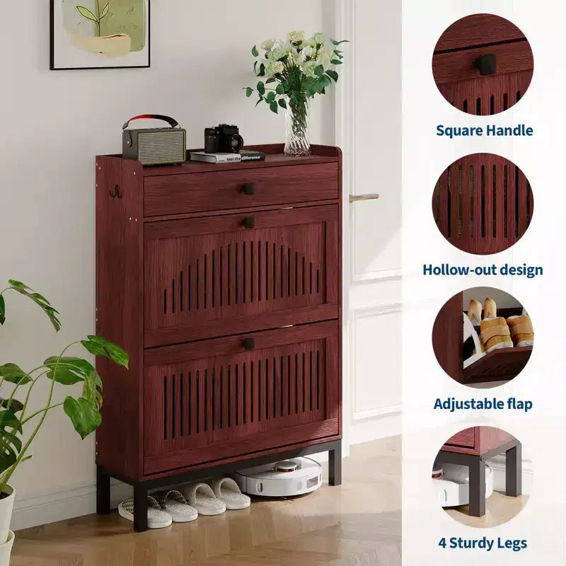 Modern Wooden Shoe Storage Cabinet, Adjustable Shelf, Freestanding Modern Design, for Hallway, Living Room