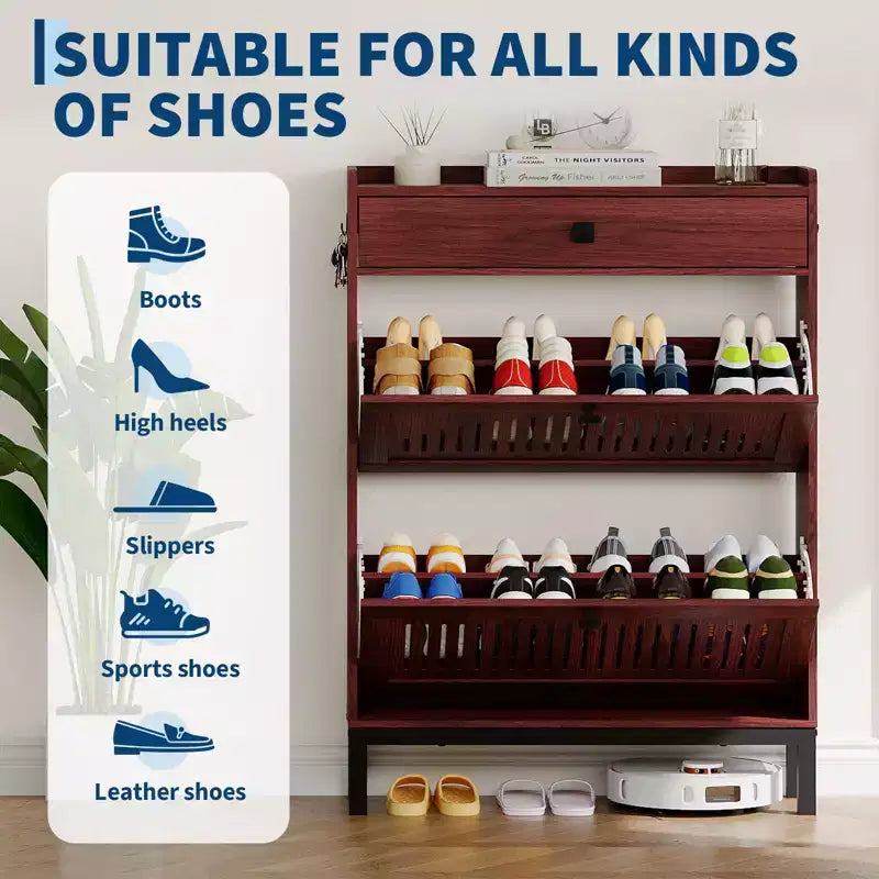Modern Wooden Shoe Storage Cabinet, Adjustable Shelf, Freestanding Modern Design, for Hallway, Living Room
