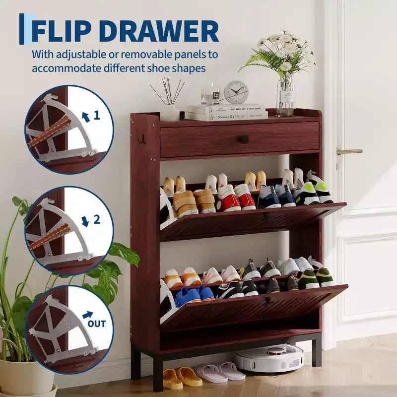 Modern Wooden Shoe Storage Cabinet, Adjustable Shelf, Freestanding Modern Design, for Hallway, Living Room