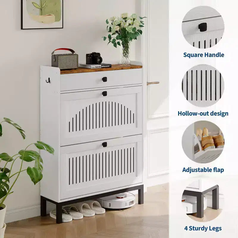 Modern Wooden Shoe Storage Cabinet, Adjustable Shelf, Freestanding Modern Design, for Hallway, Living Room