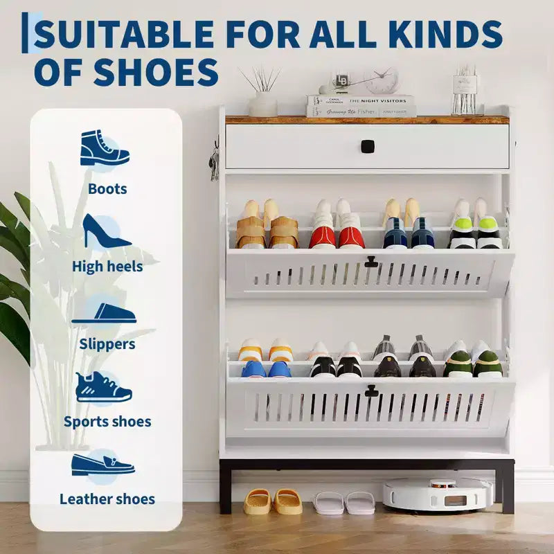 Modern Wooden Shoe Storage Cabinet, Adjustable Shelf, Freestanding Modern Design, for Hallway, Living Room