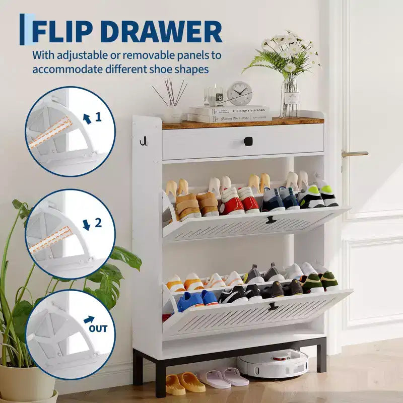 Modern Wooden Shoe Storage Cabinet, Adjustable Shelf, Freestanding Modern Design, for Hallway, Living Room