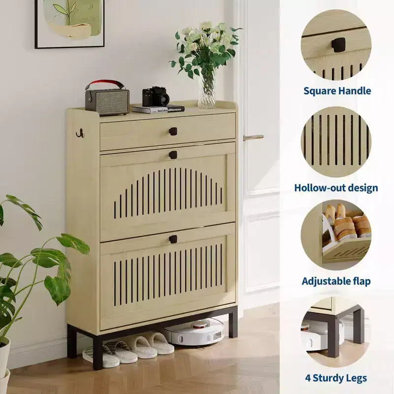 Modern Wooden Shoe Storage Cabinet, Adjustable Shelf, Freestanding Modern Design, for Hallway, Living Room