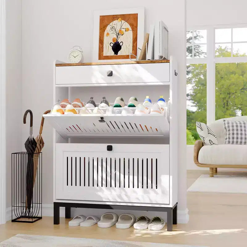 Modern Wooden Shoe Storage Cabinet, Adjustable Shelf, Freestanding Modern Design, for Hallway, Living Room