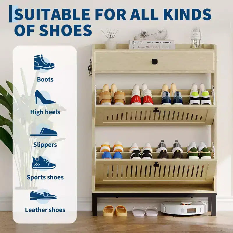 Modern Wooden Shoe Storage Cabinet, Adjustable Shelf, Freestanding Modern Design, for Hallway, Living Room